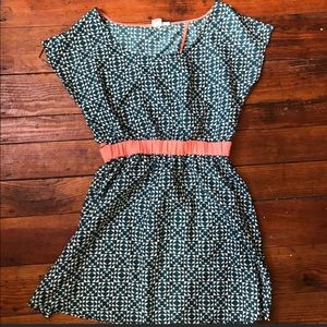 Roxy Open Back Dress Green & Salmon Small